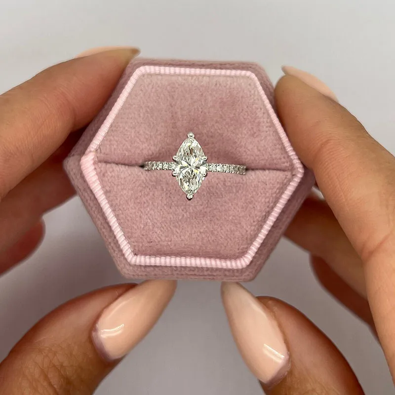 DEF VS-VVS وضوح IGI 1CT الحجر الرئيسي ماركيز قطع مختبر نمت الماس سوليتير المخفية هالة خاتم الخطوبة البلاتين 950