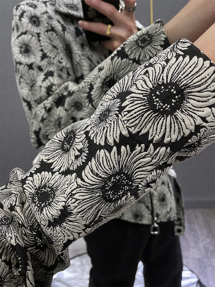 High-End Short Jackets Men's Lapel 2024 Spring Fashion Printing Casual Handsome Zipper Decorations Trendy Male Long Sleeve Coat