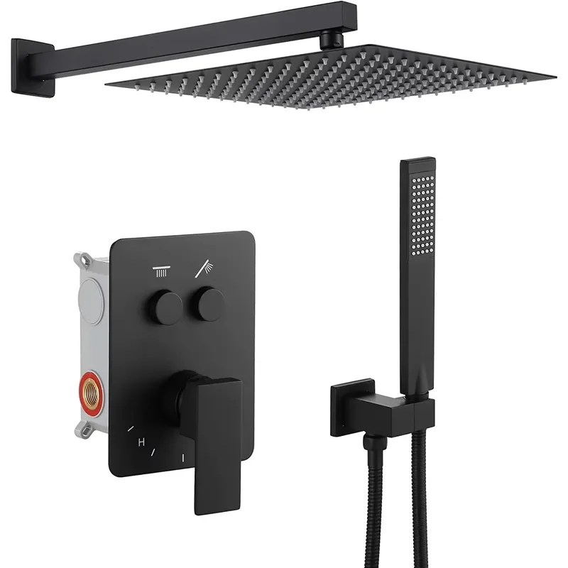 Push Button Matte Black Shower System Bathroom Mixer Shower Set Wall Mounted Shower Faucet Set