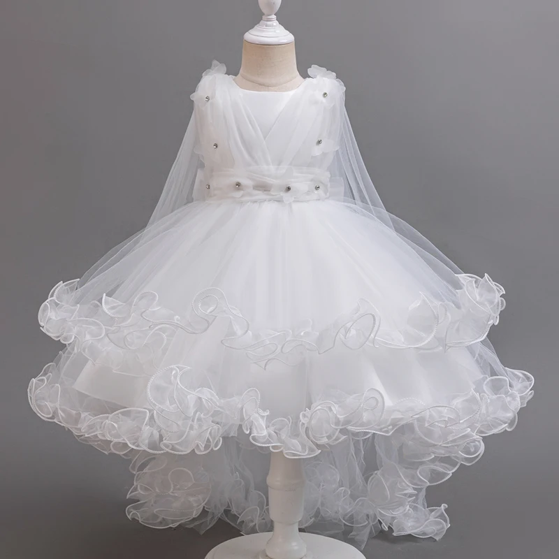 Girls White Pink Party Princess Dress Kids Girl Tailing Dresses for Wedding Birthday Ceremony Baby Girl Gown