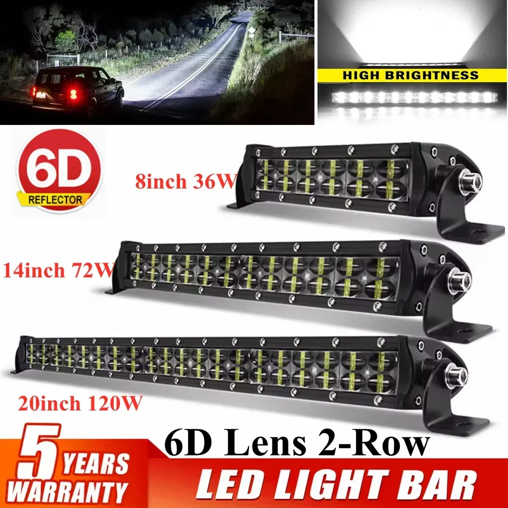 6D Lens Led Light Bar Combo 2-Rows Led Work Light Driving Fog Lamp 4x4 Led Bar for Car Truck Offroad SUV ATV Boat 12V 24V