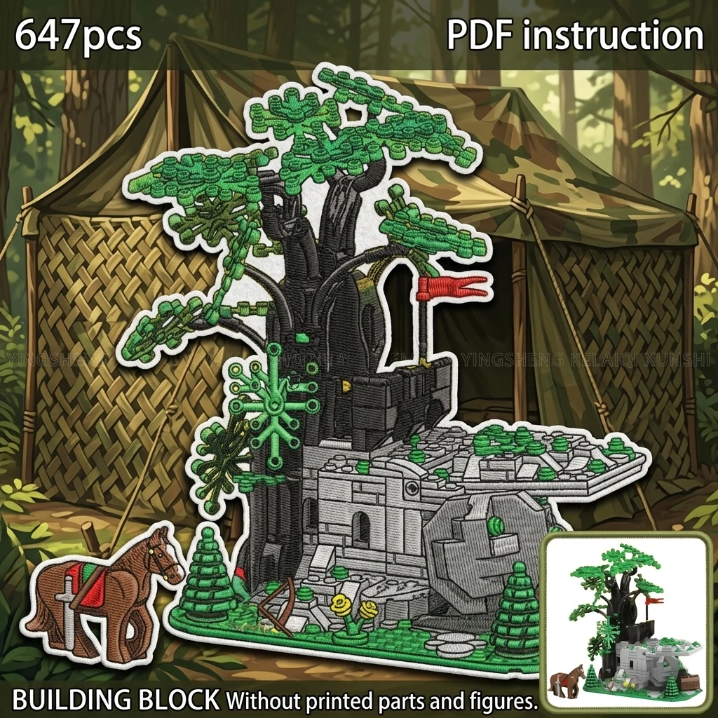 

MOC Medieval Forest Castle Outpost Building Blocks Ranger Camouflage Stronghold Diorama Display Architecture Brick Set Adult