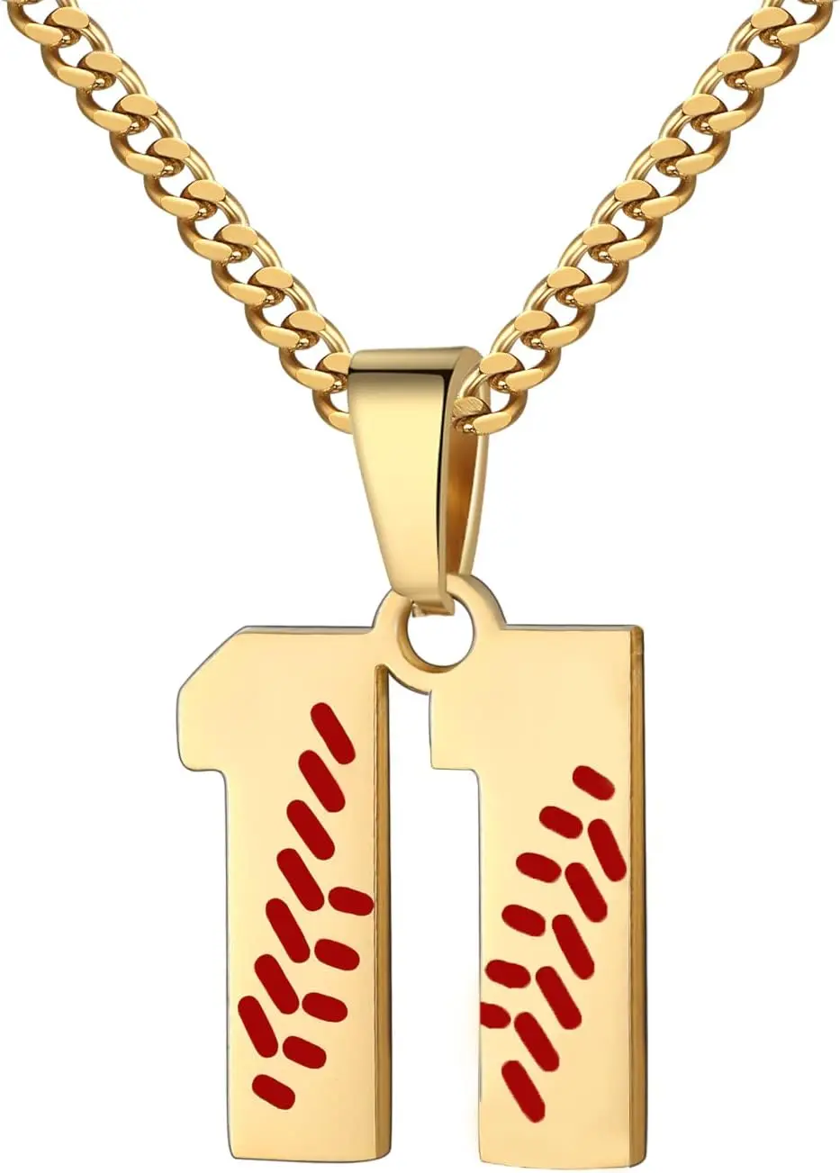 Baseball Number Necklace for Men 00-99 Athletes Jersey Stainless Steel Gold Plated Chain 22inch Baseball Charm Pendant