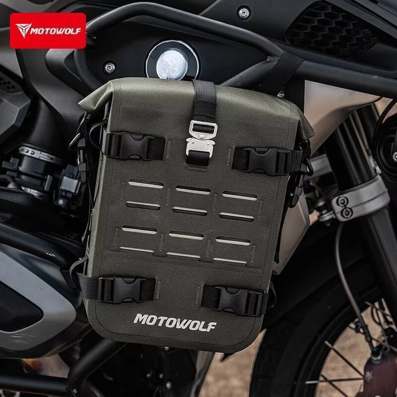 MotoWolf Motorcycle Bumper Bag 6L -8L with Waterproof Cover Crash Bar Bag Long-distance Motorbike Travelling Equipment