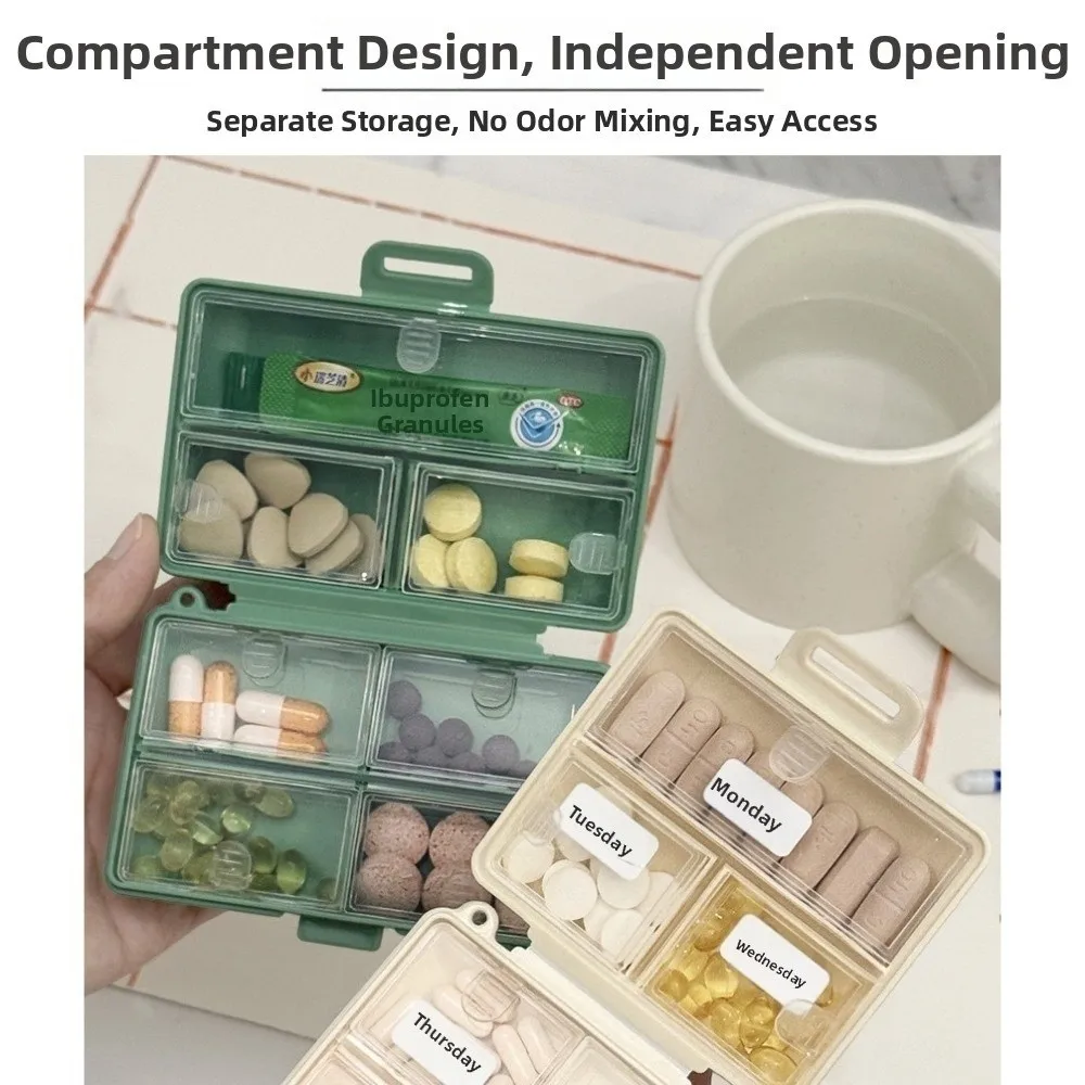 New 7 Grids Weekly Pill Organizer Large Capacity PP Medicine Case Separate Storage Moisture-Resistant Pill Dispenser for Travel