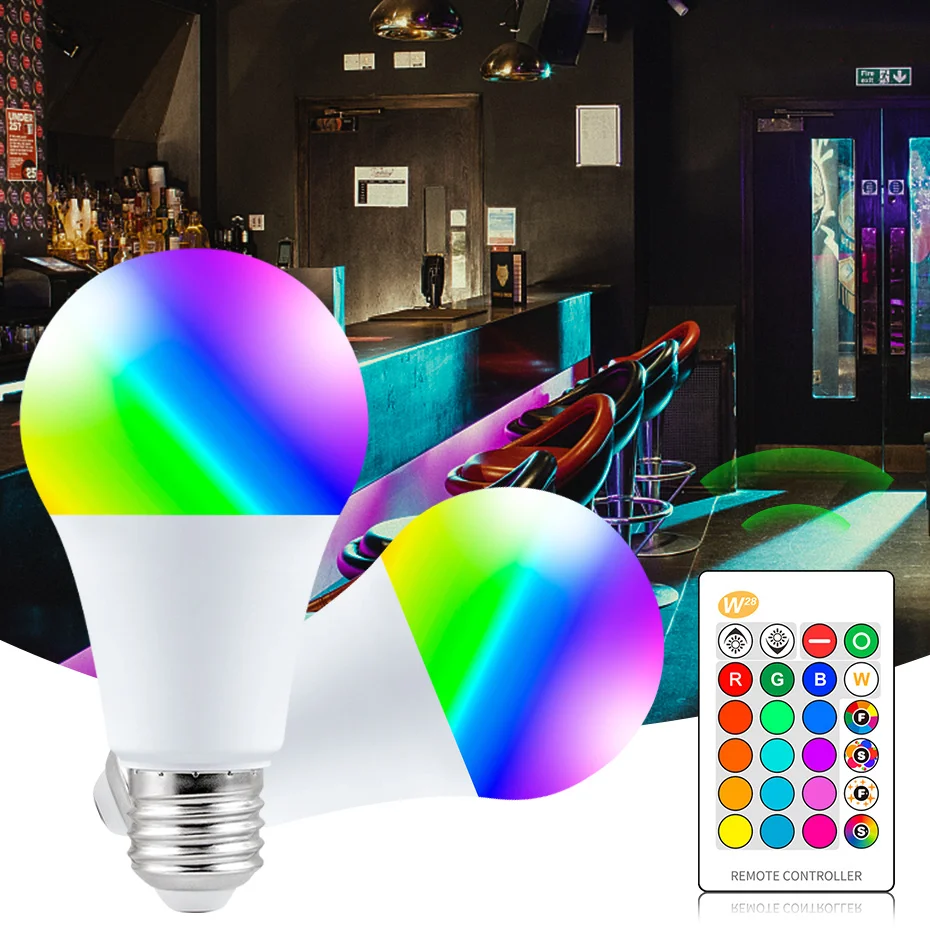 

Волшебная Светодиодная лампа RGB AC85-265V, умсветильник лампа с изменением цвета, с регулируемой яркостью, с ИК-пультом дистанционного управления, 5 Вт, 10 Вт, 15 Вт, умная лампа