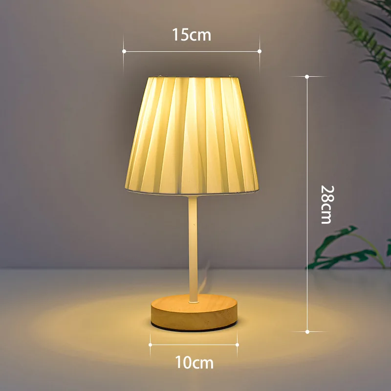 Solid Wood Desk Lamp Fabric Lampshade USB Small Bedroom Bedside Lamp Study Dormitory Creative Home Decoration Led Night Light