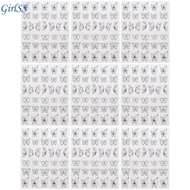 9 Sheets Nails Art Stickers Decals Butterfly Sticker Supplies DIY Nails Art Decoration for Women Girls T4MB