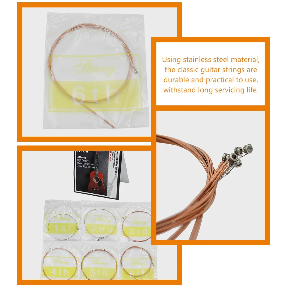 

6 pcs Strings Replacement Acoustic Bass Folk Stainless Steel Durable Resonant Tone Guitar Accessories Parts Supplies for Guitar