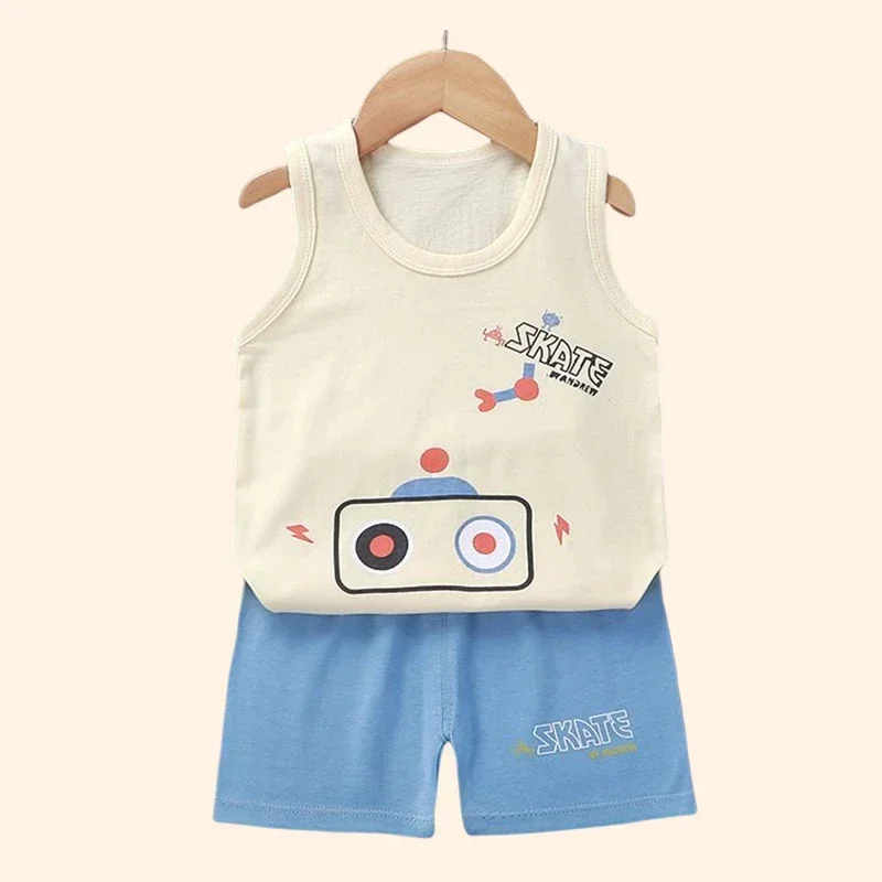 Children Sets Kids Clothes Boys Girls Vest Suit  Summer Children\'s Clothing baby Cotton T-Shirts Shorts Tank Top Sleeveless