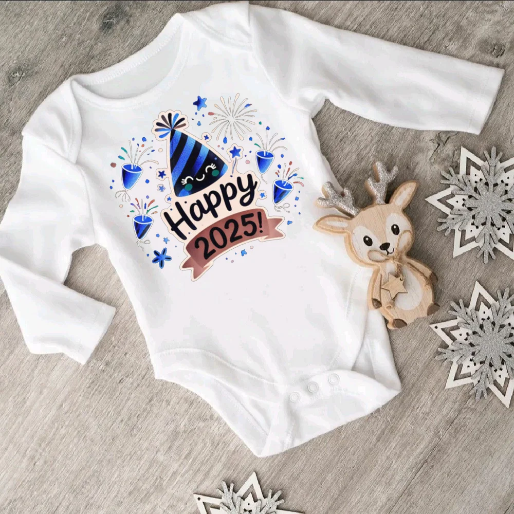 Happy New Year 2025 Baby Bodysuit Boy Girl Cute Clothes Infant Romper New Year Party Baby Bodysuits Toddler Outfits Newbron Gift