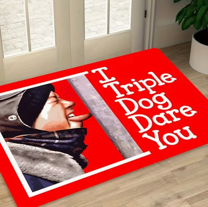 Rug Featuring The I Triple Dog Dare You Theme from The Christmas Story Making It The Perfect Holiday Gift. This Non-Slip And Rug