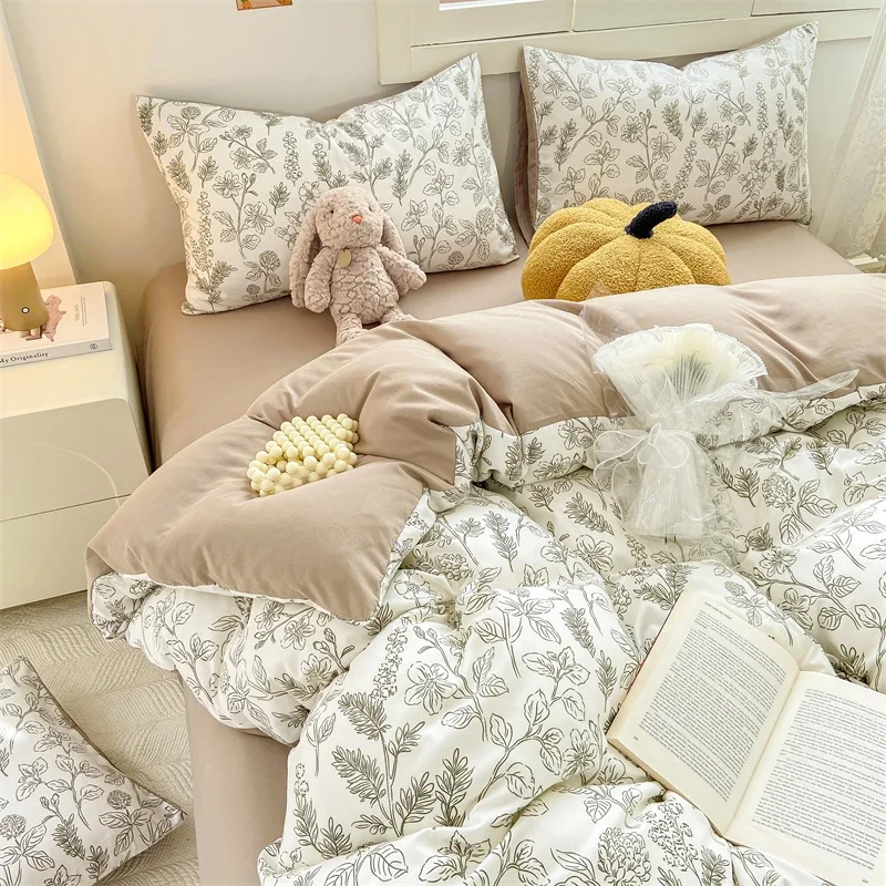 A-Class Maternal and Infant Super Soft Wrinkle Yarn Water Washed Cotton Four piece Set Bubble Cotton Quilt Set Bed Sheet