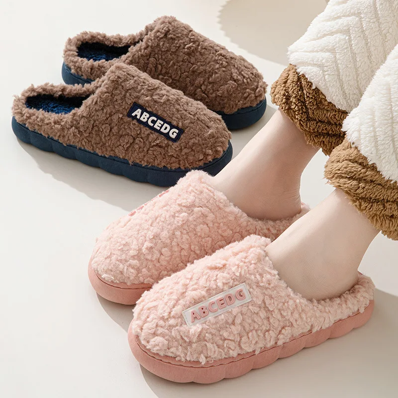 2024 New Fur Slippers House Couples Women Fluffy Slides Autumn Warm Plush Slipper Bedroom Ladies Comfortable Soft Cotton Shoes