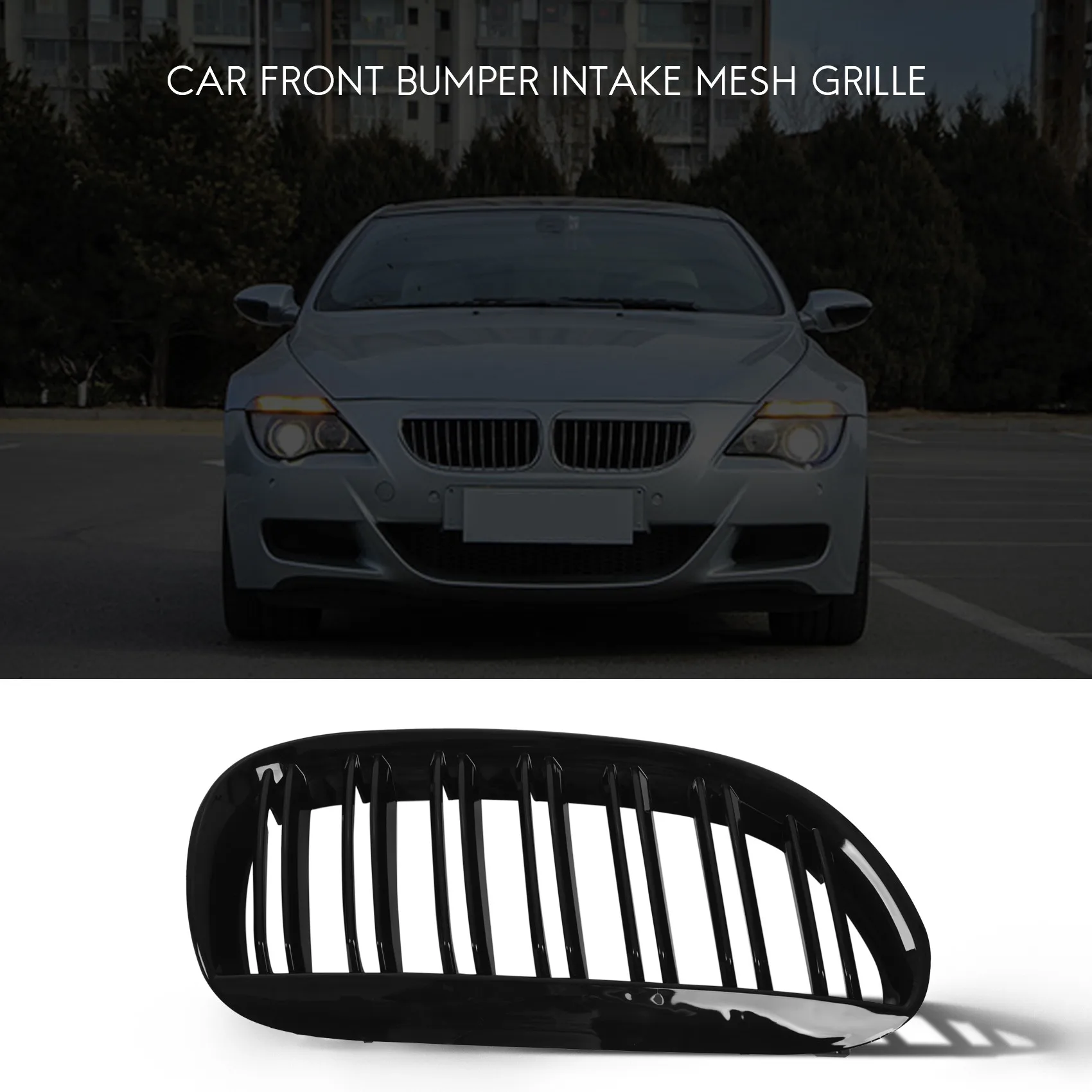 Glossy Black Double Line Front Hood Kidney Grille Grill for 2004-2010 E63 E64 6-Series M6 Coupe Convertible