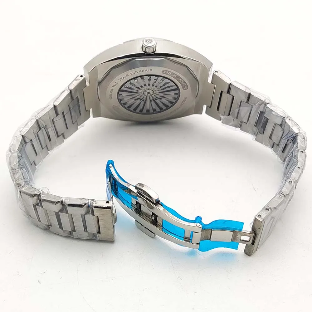 Men's Mechanical Watch 42mm Case NH35 Movement Featured Transparent Case Back Screw Crown Waterproof 316L Stainless Steel