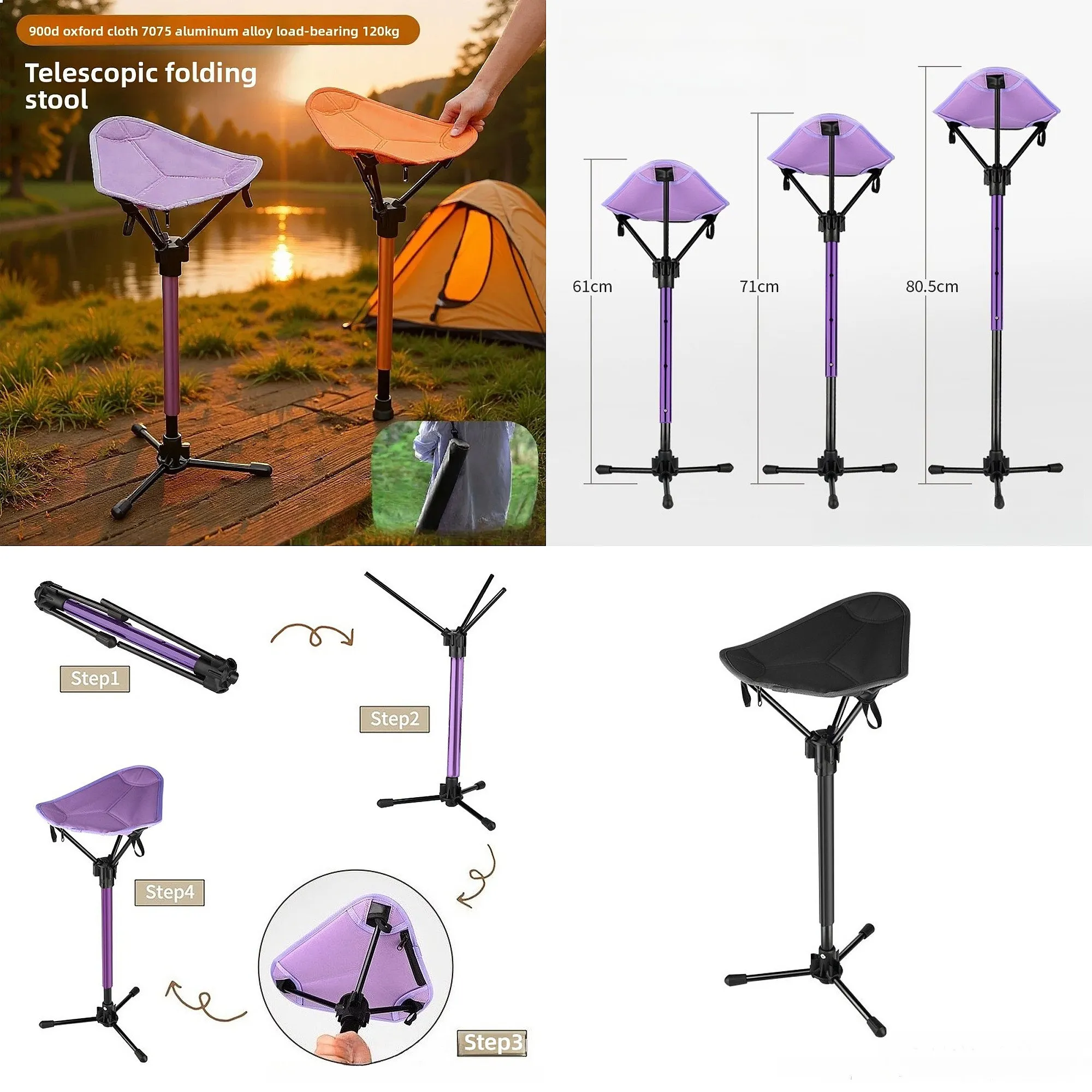 Compact Outdoor Telescopic Folding Chair Portable Camping Bench for Fishing Queuing