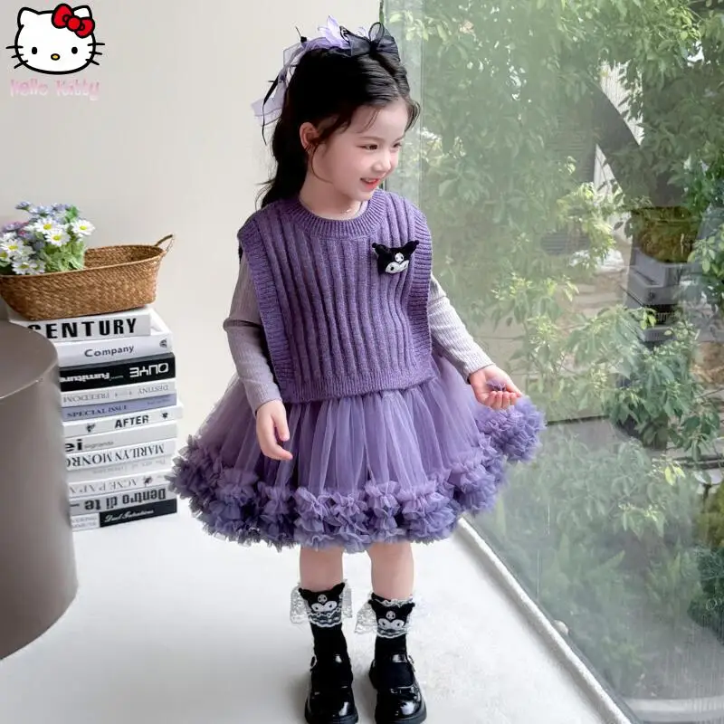 

Kawaii Kuromi Sanrio Student Anime Cartoon Puffy Skirt Children Princess Dress My Melody Sweater Vest Christmas Gifts Cosplay