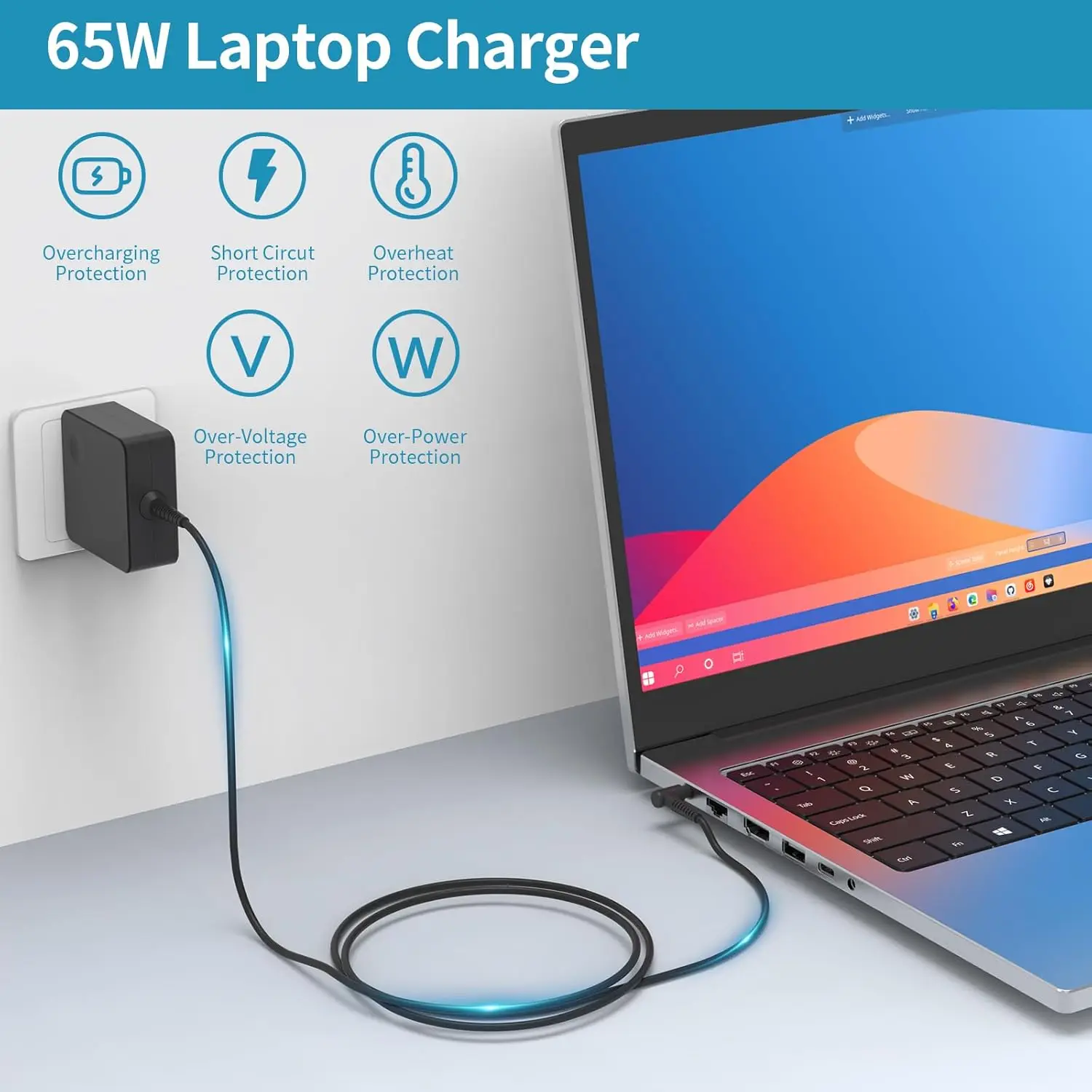 65W Charger Compatible with Lenovo V14 V15 V17, IdeaPad1 3 5 Flex4 5 6,310 330,S145S 540 L340,Yoga710 510 Laptop Power Adapter