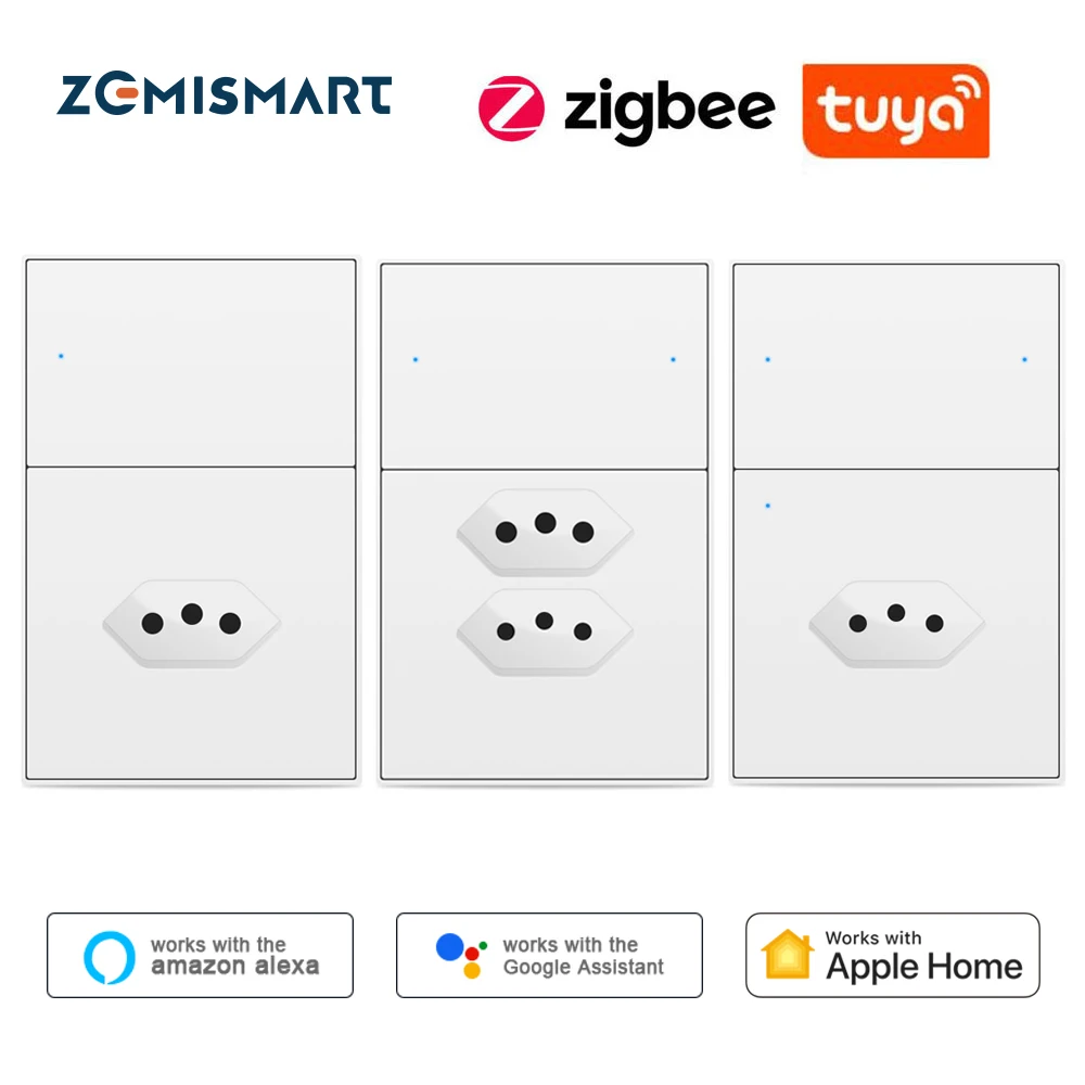 Zemismart Tuya Zigbee Smart Brazil Socket Switch 10A 20A with Light Switch 20A Outlets Home APP Alexa Google Home Voice Control