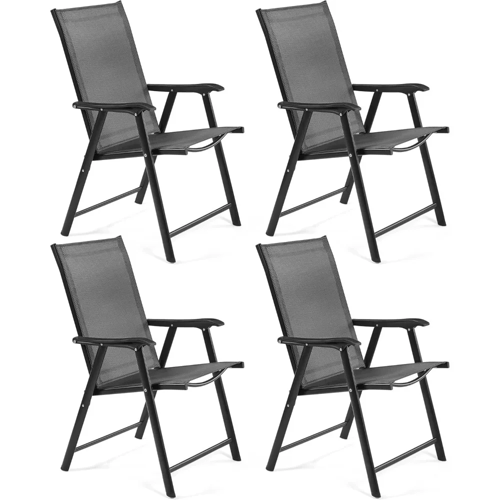 

Patio Dining Chairs Set of 4 with Armrests, Outdoor Folding Chairs with Metal Frame and Backrest for Lawn, Garden, Yard and Poo