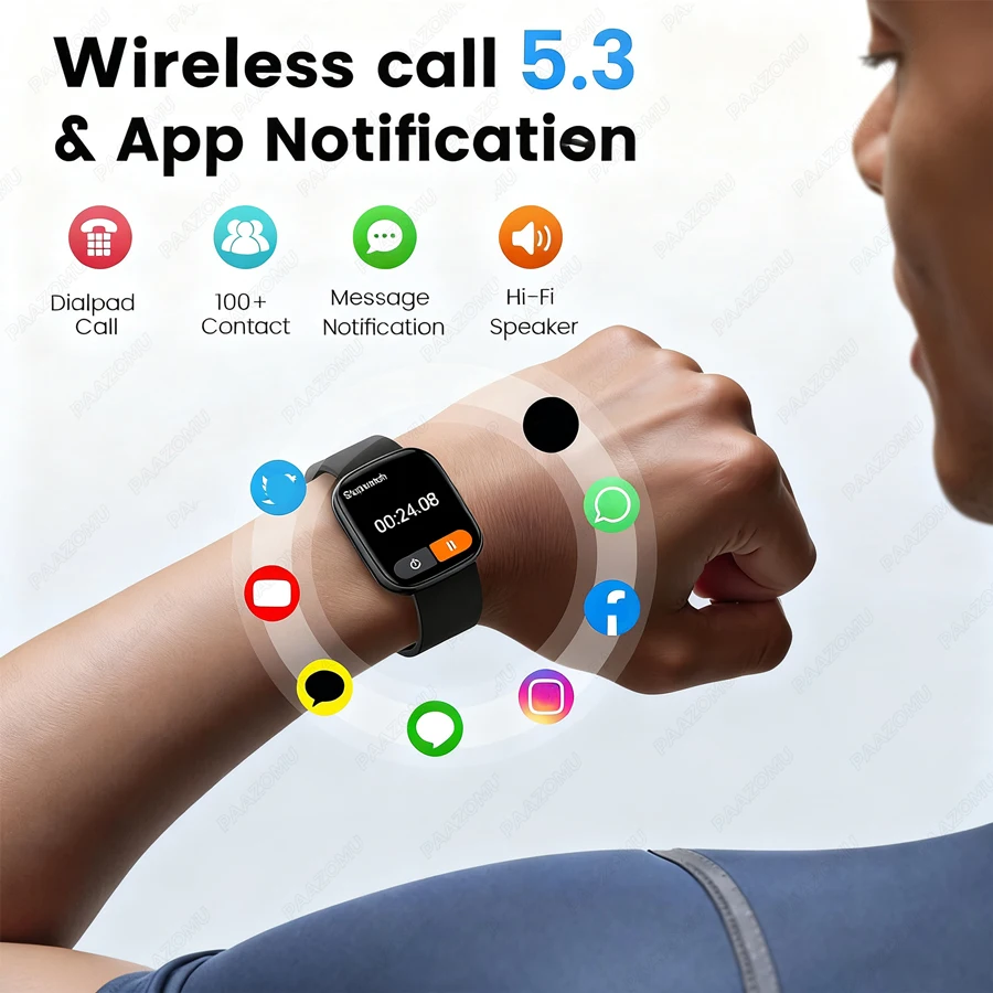 2025 New 1000mAh Battery Smart Watch Men Women Heart Rate LED Flashlight Bluetooth Call IP68 Waterproof SmartWatch for Android i