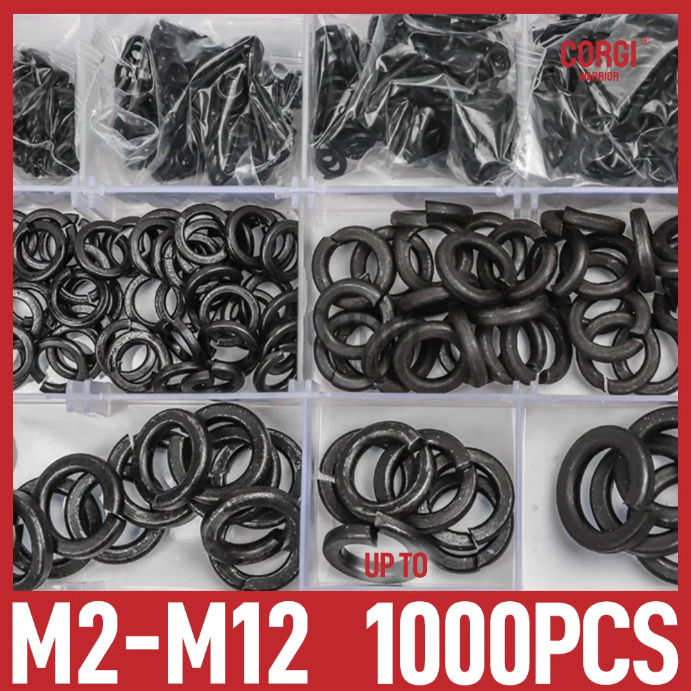 420 to 1000 Metric Spring Lock Washers Assortment Kit M2 M2.5 M3 M4 M5 M6 M8 M10 M12 Black 8.8 Grade Carbon Steel for Bolt Screw