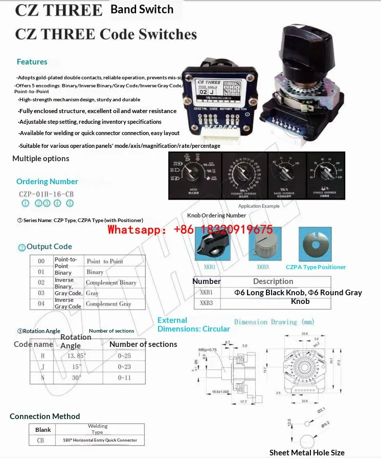 Cyclmotion CNC Genuine CZ THREE Band Switch (Axis Selection/Multiplier Switch): 01N, 01J, 02N, 02J, 03J, 03N.