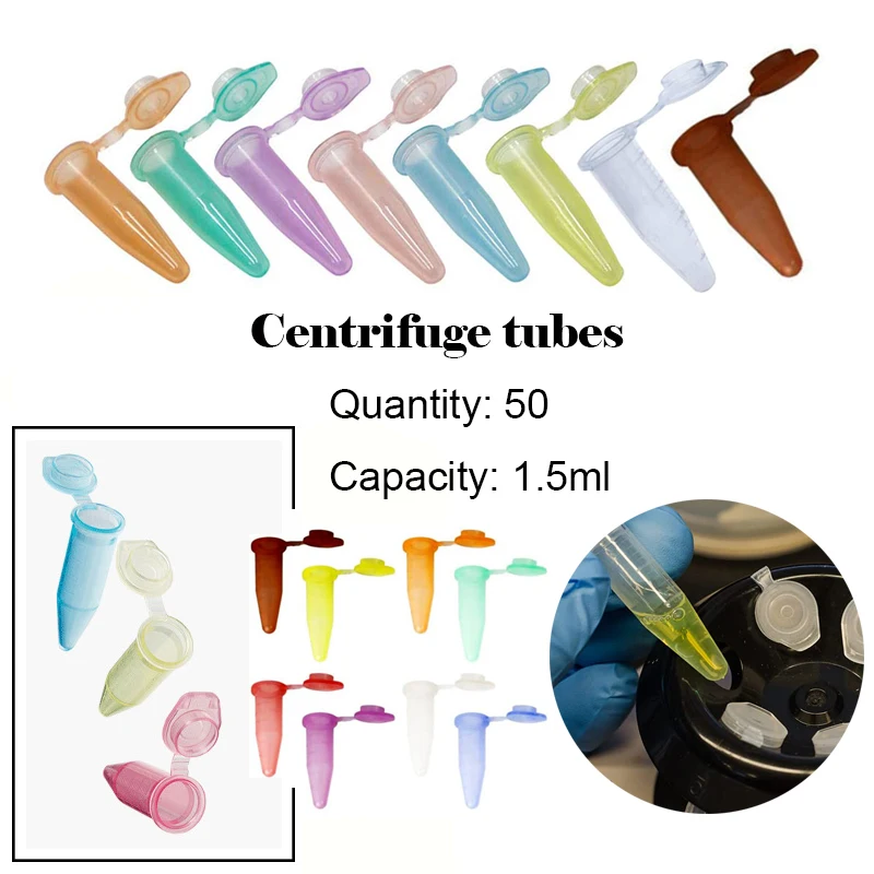 50PCS 1.5 ml plastic test tube micro centrifuge tube laboratory scale with pointed bottom small bottle sample storage device