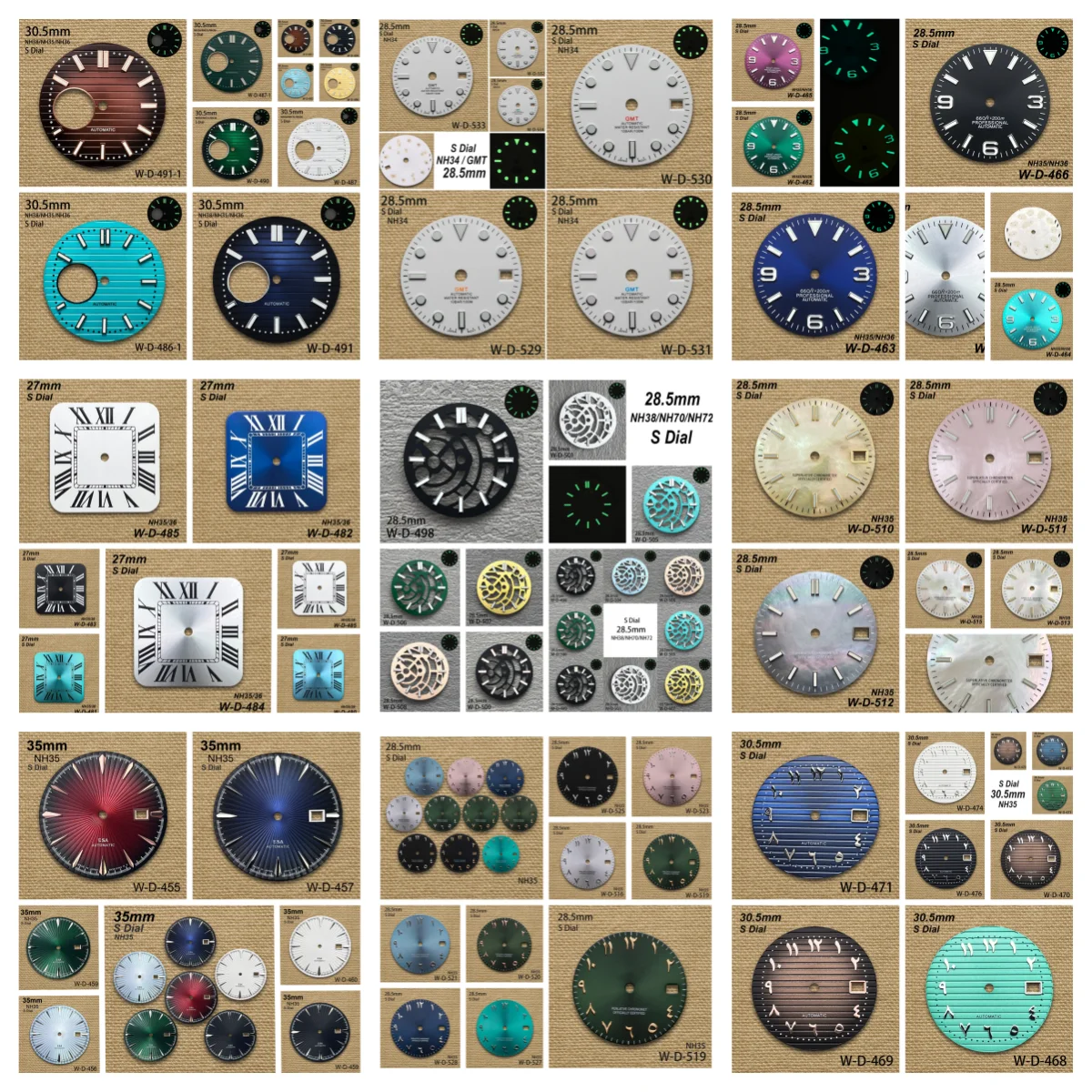 

28.5/27/30.5/35 mm S Logo GMT Dial Fit NH34/NH35/NH36/NH38/NH70/NH72 Movement Green Luminous Arab Watch Modification Accessories