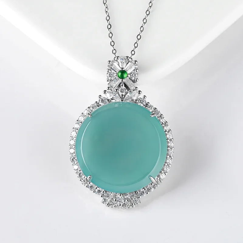 Burmese Jade Pendant Stone 925 Silver Blue Gift Charms Emerald Men Jadeite Natural Necklace Luxury Pendants Jewelry Talismans