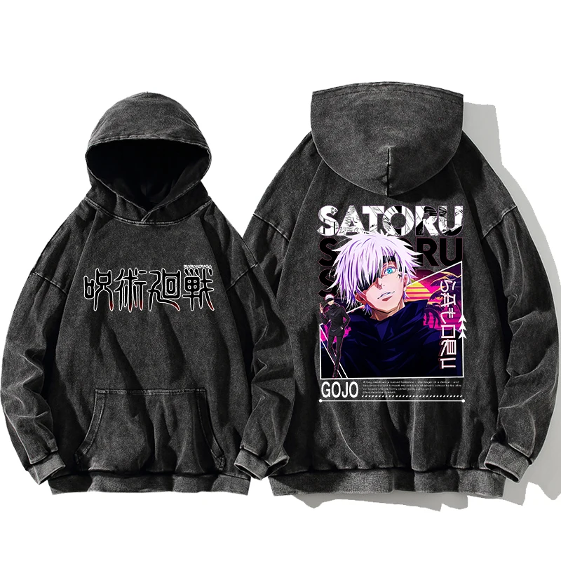 Jujutsu Kaisen Satoru Gojo Anime Printed Hoodies For Men Women Oversized Washed Cotton Sweatshirts Comfortable Hooded Streetwear