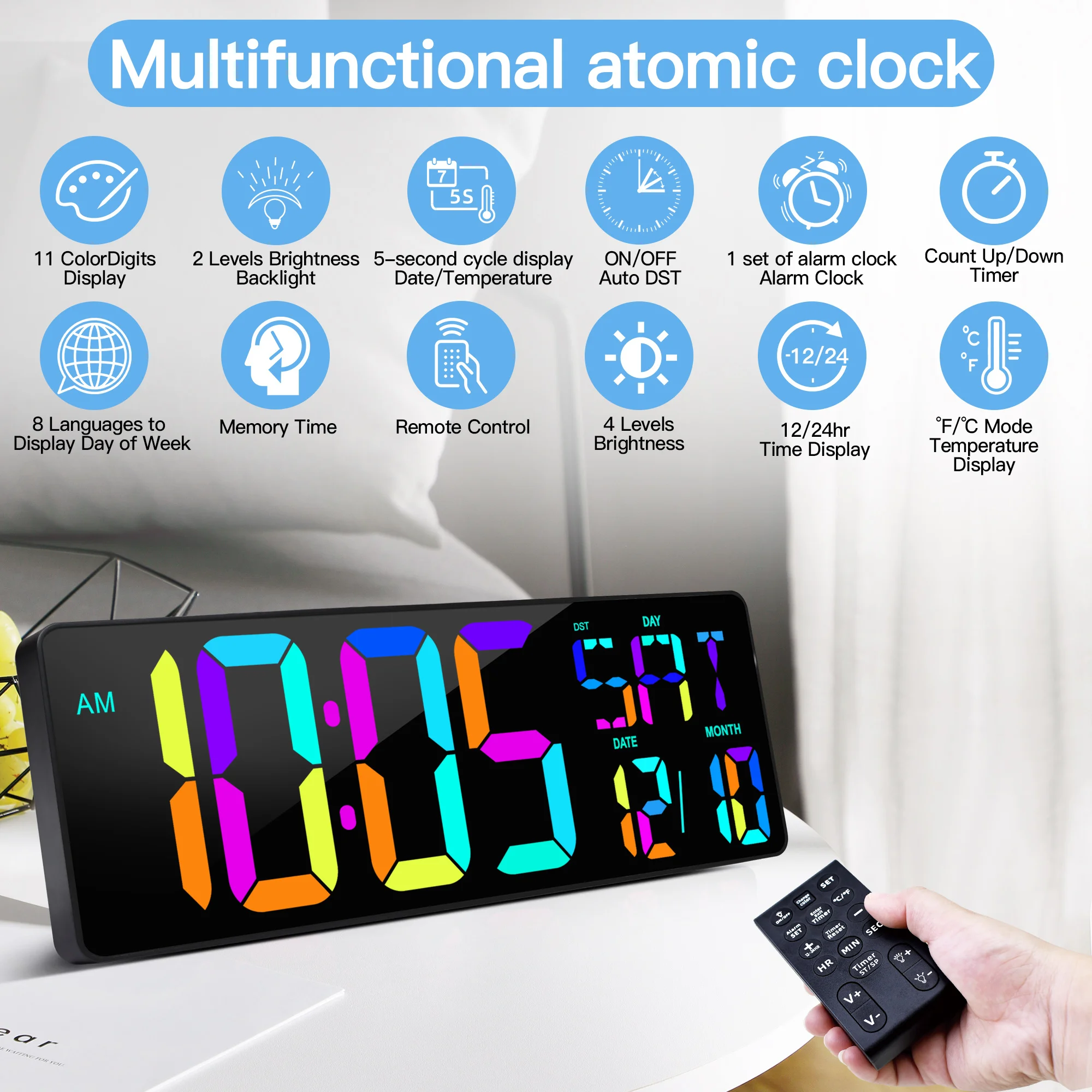 Imagem -05 - Relógio de Parede Digital Led com Controle Remoto Grande Display Contagem up e Down Temporizador Brilho Ajustável 172 Polegadas 432 Centímetros