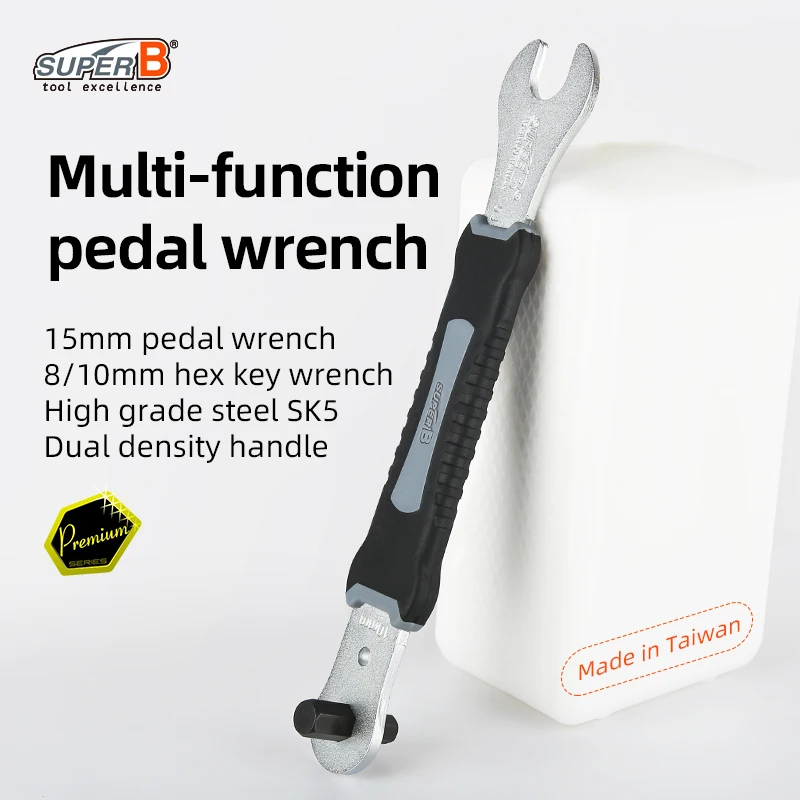 Super B Bike Repair Tool Bicycle Wrench 15 mm Pedal Wrench / 8/10 mm Hex Key Wrench High Hardness with Anti-Slip Handle