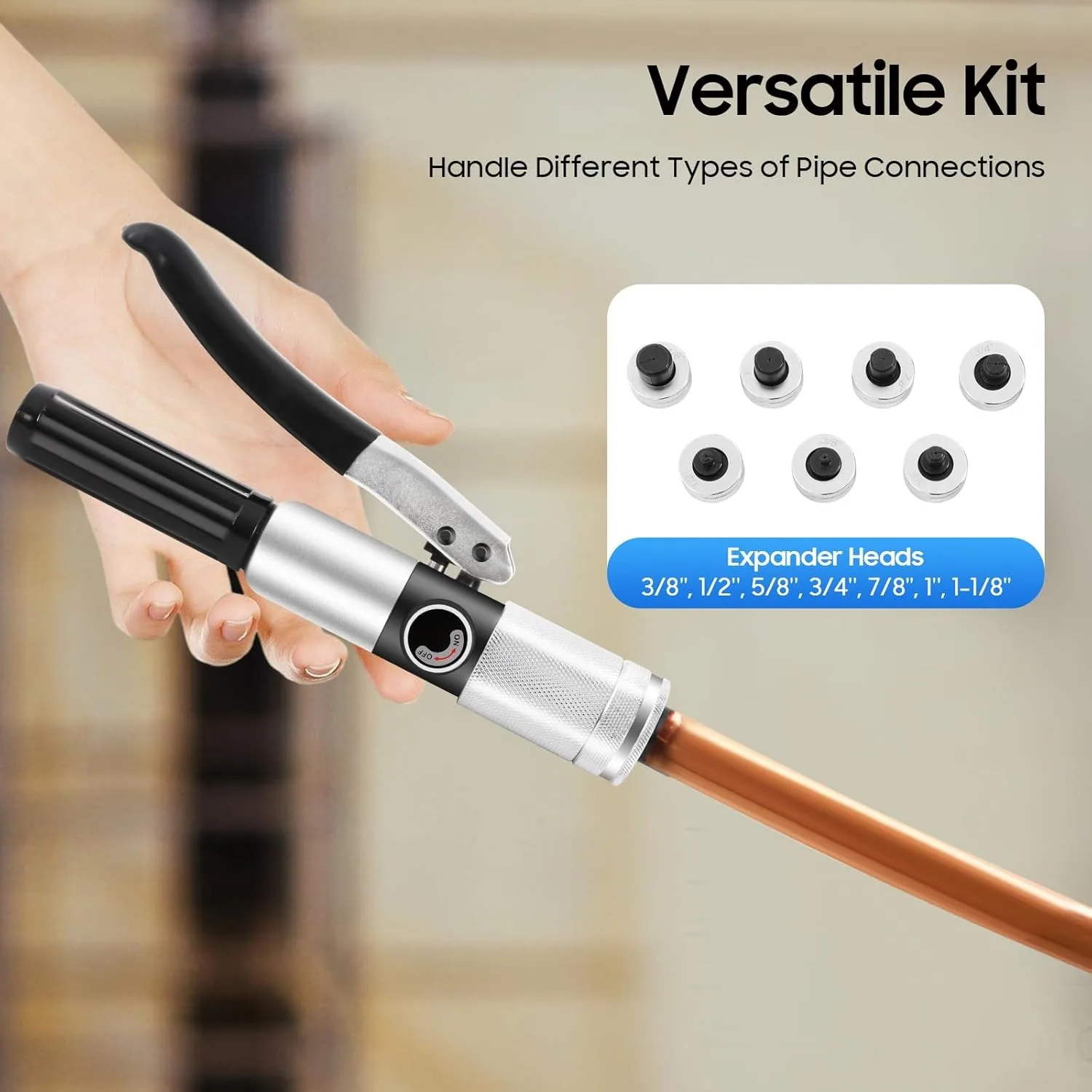 CT-300 Hydraulic Tube Expander Set, 7 Sizes (3/8" to 1-1/8") for Copper & Aluminum Pipes, Includes Cutter & Deburring Tool