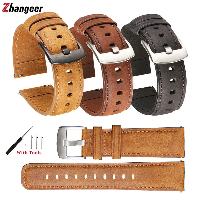 

20mm 22mm Quick Release Frosted Leather Watch Strap Retro Crazy Horse Watchband Replacement for Universal Watch Bracelet