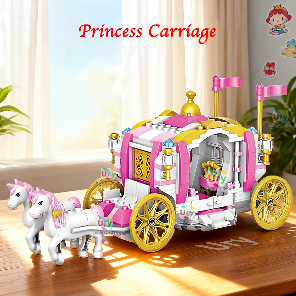 Meninas amigos luxo princesa real cavalo rosa transporte blocos de construção conjunto diy montagem brinquedos para crianças presentes aniversário criativo