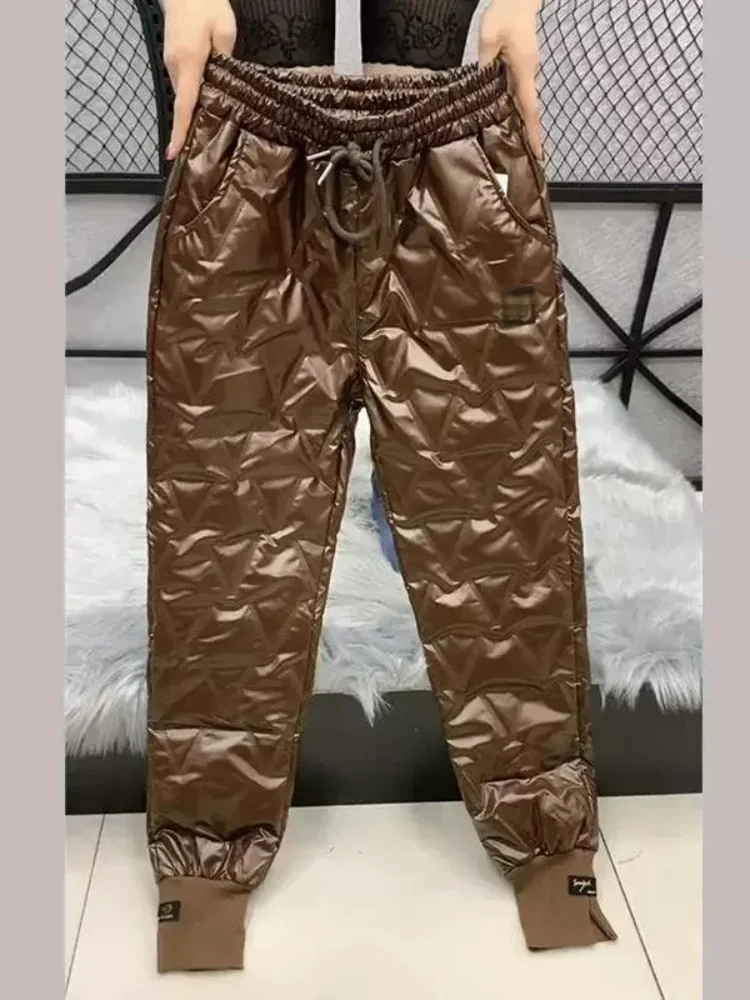 Women's High Waist Thickened down Trousers Autumn Winter New Style Fashionable Outdoor Wear Waterproof Cuffed Cotton Pants