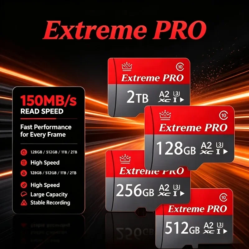 High-Speed 128GB/256GB UHS-I U3 A2 SD Card with Adapter, A2 App Performance for Android Phone, Tablet & Gaming Use.