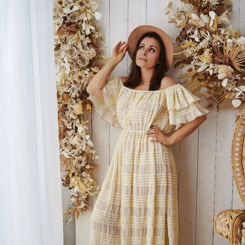 Bohemian Maternity Dresses Gown Photoshoot Stretchy One-shoulder Pregnancy Photography Dress Baby Shower Dress