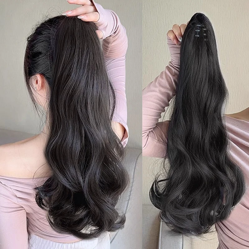 Synthetic Long Curly Hair Band With Grab Clip Ponytail Wig Curly Hair False Ponytail Fluffy Hair Can Be Braided