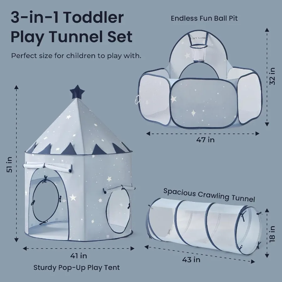 Blue 3-in-1 Foldable Baby Crawl Tunnel with Ball Pit Play Tent for Toddlers Indoor Outdoor Pop Up Crawl Tunnel Toy for