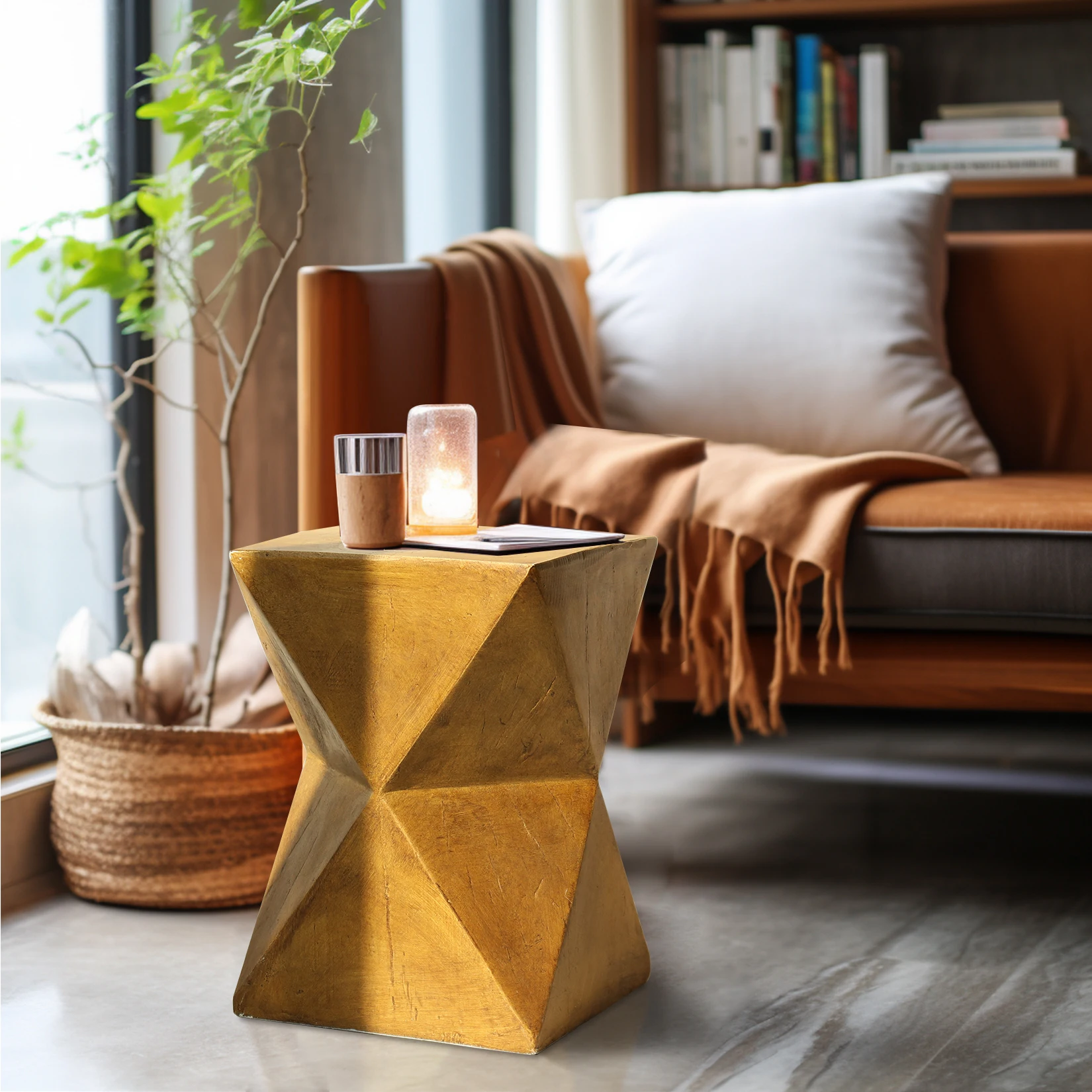 Modern Concrete Side Table, Accent End Table for Outdoor Patio Garden, Stylish Decor for Home Living Room