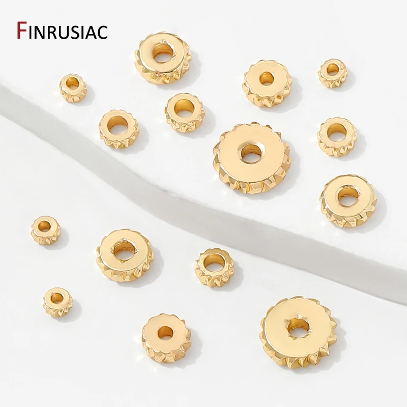 14K Gold Plated Brass Round Corrugated Spacer Beads,Separator Beads,Flat Loose Beads For DIY Bracelet Necklace Making Supplies