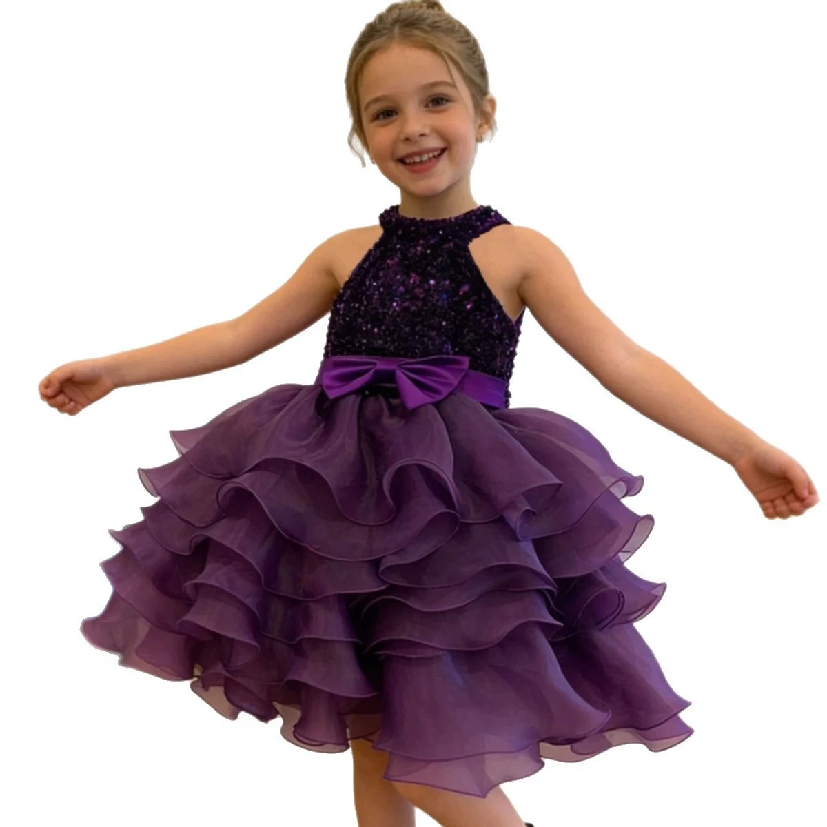 

Фиолетовое платье принцессы для девочек с пайетками, многослойное, для детских праздников, дней рождения, банкетов, вечерних мероприятий, конкурсов красоты, детская одежда на Ид