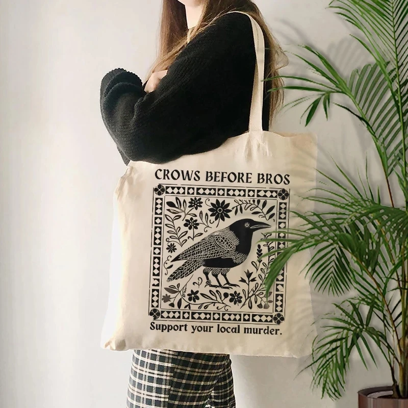 

Crows Before Bros Vintage Crow Round Neck Dark Academy Gift Lipstick Shopping Storage Bag Travel Women's Shoulder Bag Home Decor