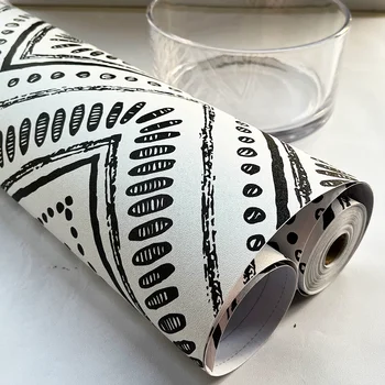 Bold Nordic geometric lines self-adhesive waterproof wallpaper furniture renovation simple black and white clothing shop Sticker