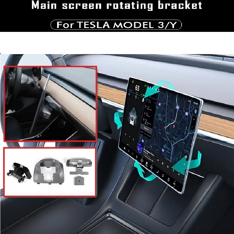 Car Central Control Screen Rotation Bracket Swivel Mount GPS Navigation Holder For Tesla Model 3 Model Y 2017-2023  Accessory