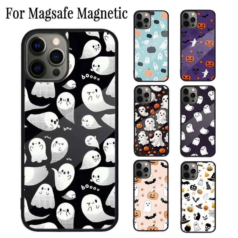 Halloween Spooky Ghost Magnetic Phone Case Coque For iPhone 16 15 14 Plus 13 12 Mini 11 Pro Max Magsafe Wireless Charging Cover