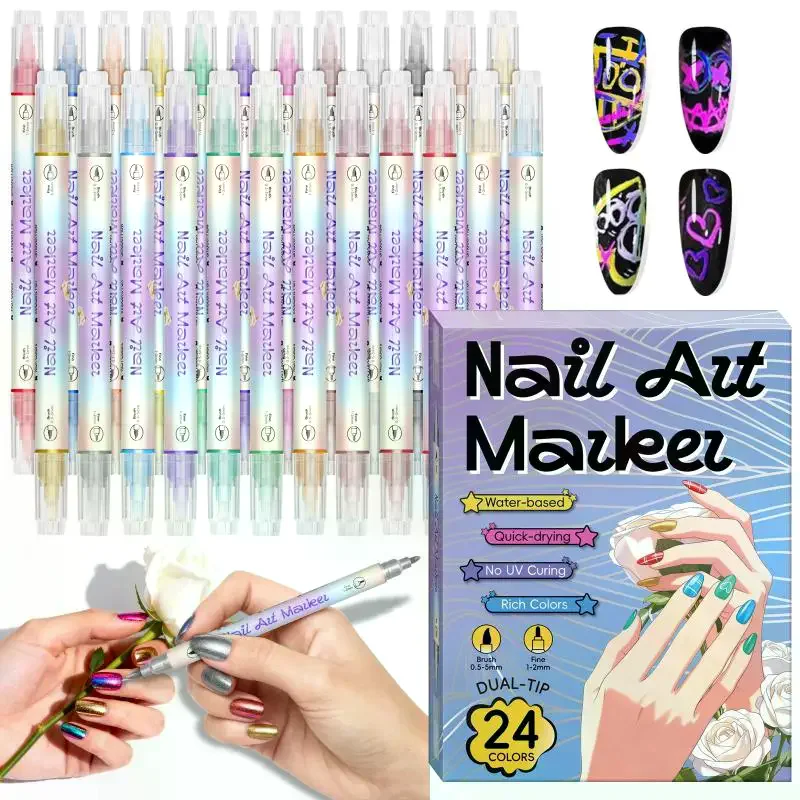 12/24 Color Nail Art Pens 0.5MM Nail Polish Pens Drawing Painting Point Liner Painted Pen Kit